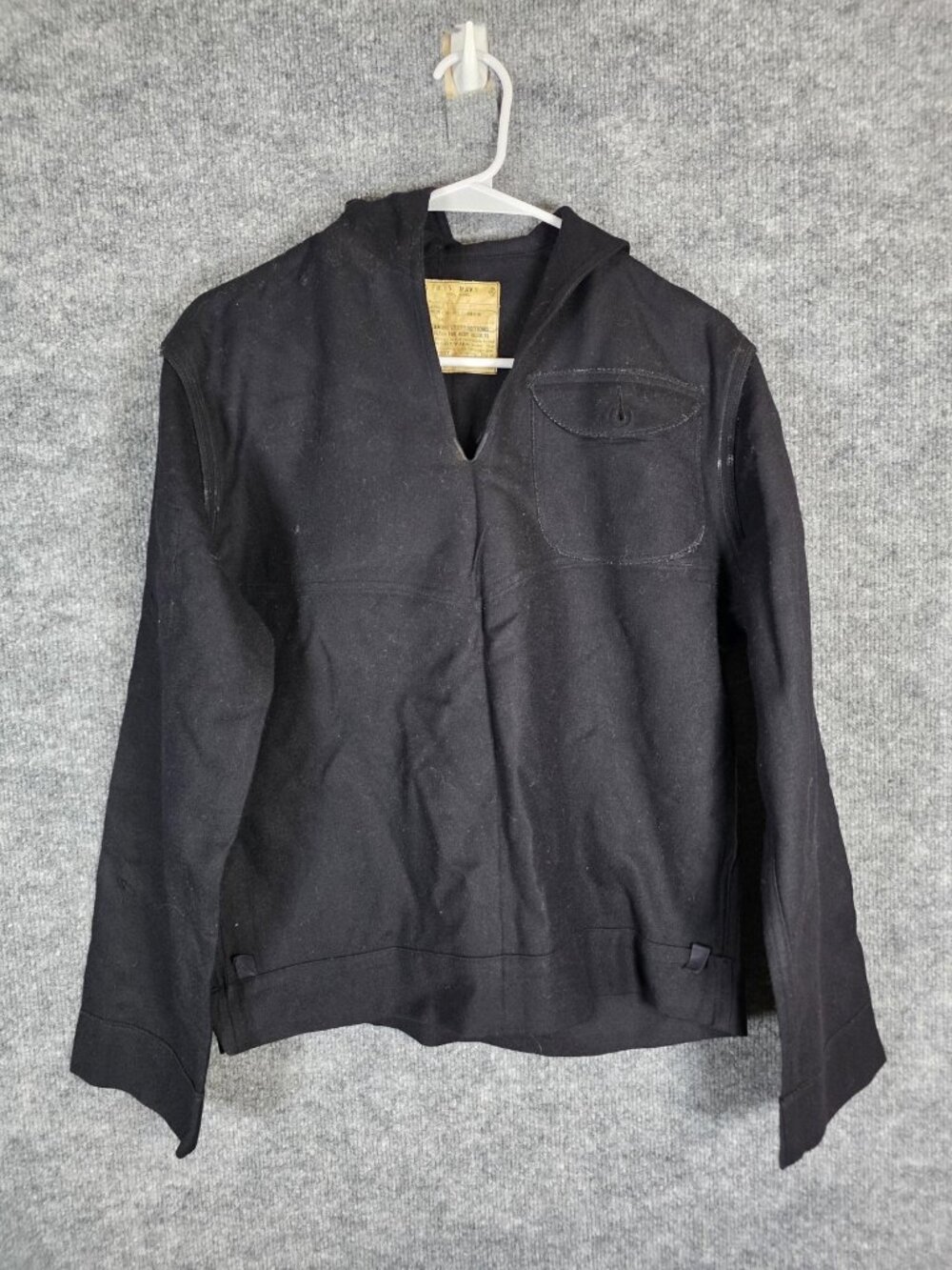 Vintage US Navy Jacket Mens 38 Black WW2 Wool Sailor Pullover Dress Blues Top